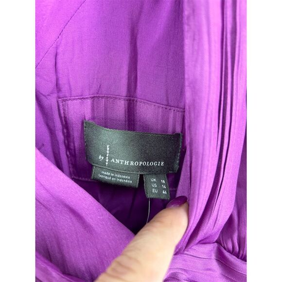 Anthropologie Women's Purple V-Neck Mini Dress Size 14 Short Sleeve - Picture 5 of 9
